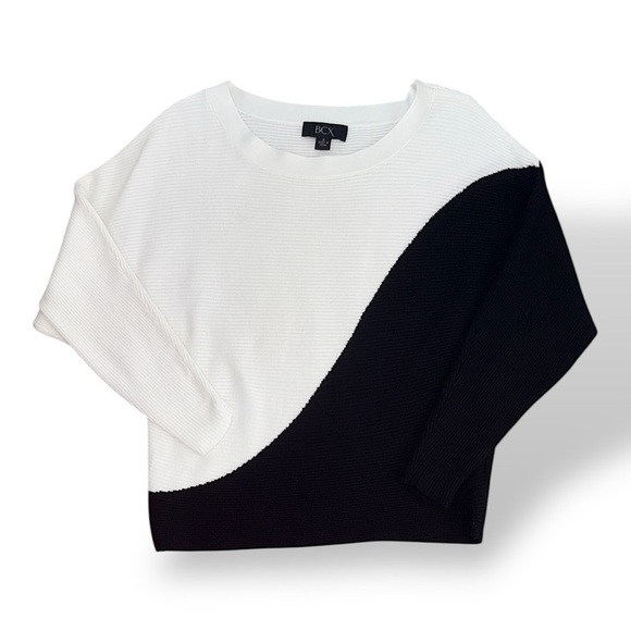 Black & White Wave Colorblock Dolman Sweater - Picture 1 of 10